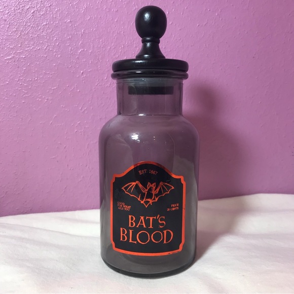 Target Bat’s Blood Smoked Glass Halloween Apothecary Jar EUC Black & Orange Cute - Picture 3 of 6